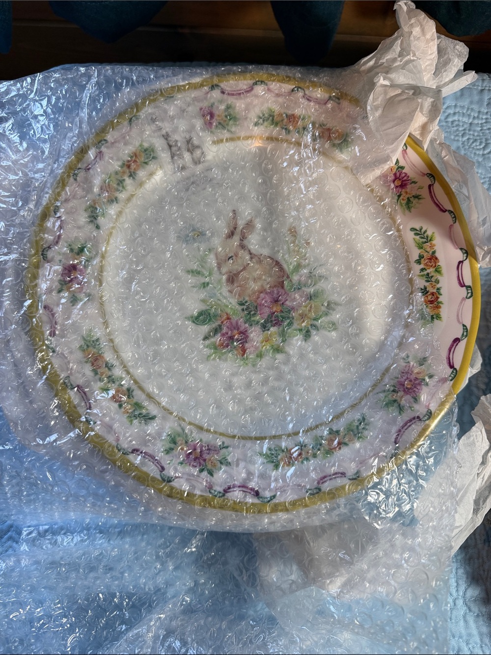 Melamine Dinner Plate - Yellow Floral Bunny Design Set of 6 Plates - Picture 5 of 5